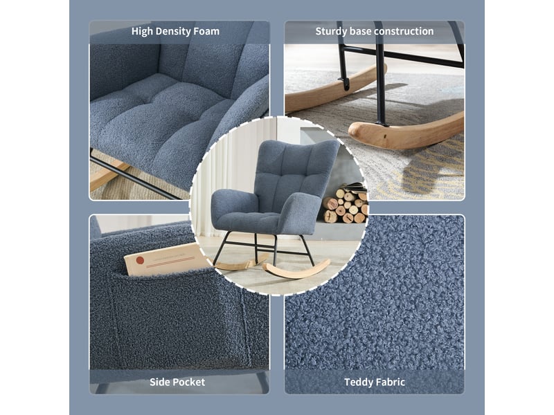  Fauteuil à bascule en tissu bouclette bleu marine avec poche  - Conforama E