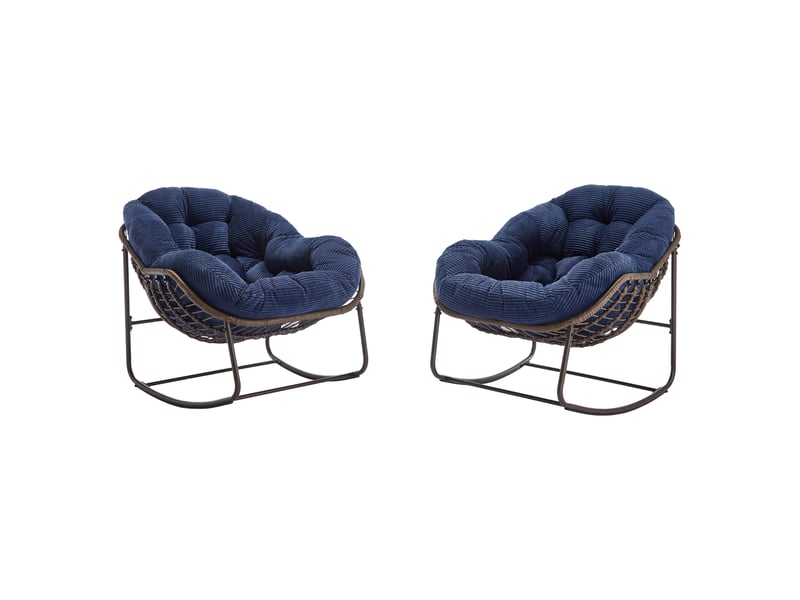 Fauteuil à bascule extérieur,106x90x78 cm,rotin synthétique,bleu marine - Conforama D