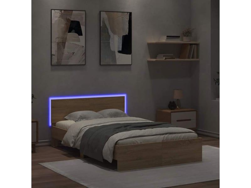  Lit double- lit adulte -  cadre de lit avec tête de lit et led chêne sonoma 120x190 cm  - Conforama B