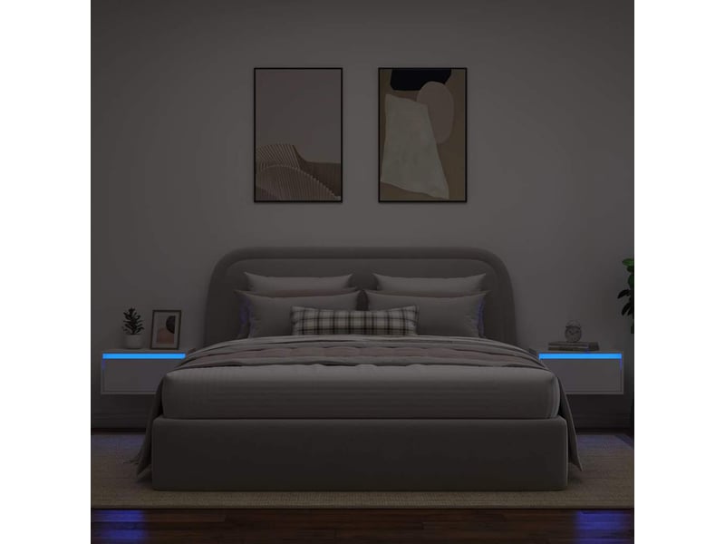  Lot de 2 tables de chevet - cabinet de chevet - table de nuit murales avec lumières led blanc  - Conforama D
