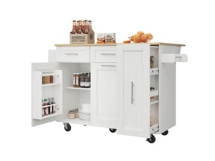 Îlot central de cuisine 110 x 4674 x 90.5 cm, avec plateau rabattable, étagères de rangement et roulettes, blanc