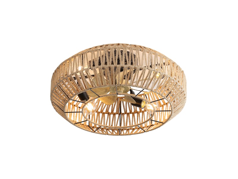  Ventilateur plafond lumière réversible silencieux 56 cm abs aspect bois rotin homvra  - Conforama A