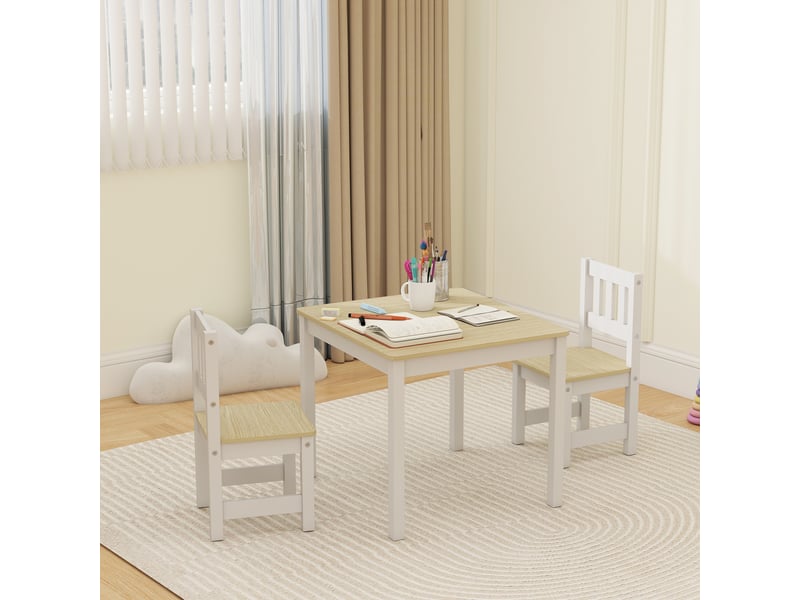 Table enfant avec chaise, lot table et 2 chaises enfant en bois pour dessiner, jouer, étudier, 56x52x48cm, bois naturel - Conforama C