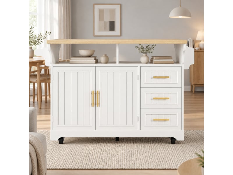  Îlot de cuisine,120x40x95 cm,plateau rabattable,mdf,blanc effet chêne  - Conforama B