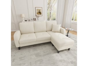 Canapé d'angle réversible 3 places 166 cm en coton-lin beige clair, méridienne modulable