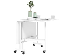 Table de salle à manger pliante pour 4 à 6 personnes avec roulettes et rallonges rabattables, table de cuisine pliante 120 x 80 x 73 cm, blanche