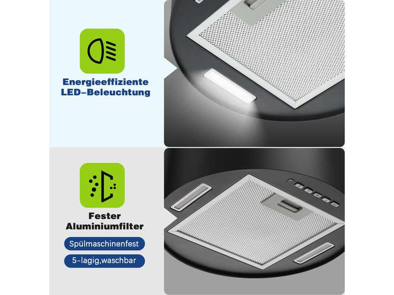  Hotte aspirante îlot à recyclage noire 35 cm, 700 m³h, 3 vitesses, filtre à charbon actif et éclairage led, classe énergétique a+  - Conforama W
