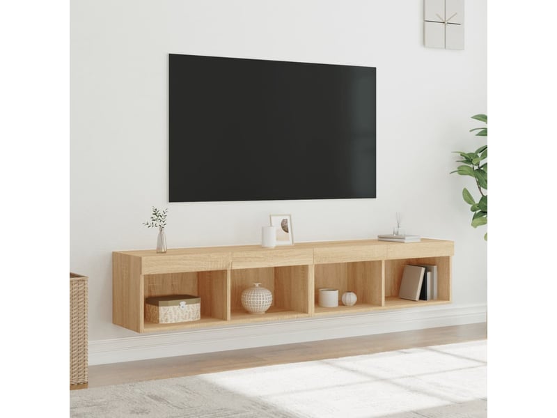 Lot de 2 meuble tv avec lumières led chêne sonoma 80x30x30 cm - Conforama E
