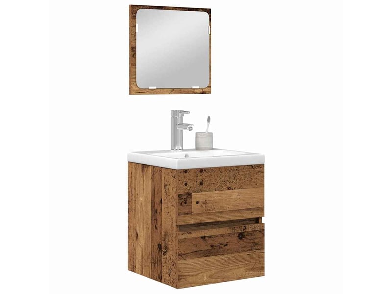  Ensemble de mobilier de salle de bain 2 pc bois ancien et blanc cf64043  - Conforama C