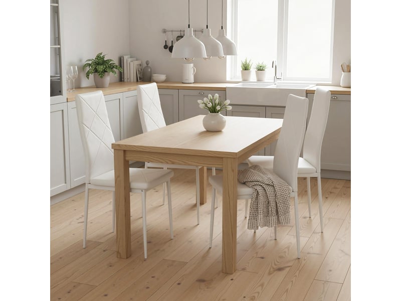  Lot de 4 chaises de salle à manger avec dossier haut, revêtement synthétique et pieds en acier, blanc  - Conforama D