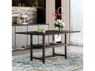 Table à manger industrielle,160x90x76 cm,avec étagère,mdf et métal,noire
