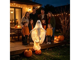 Lampe halloween squelette fantôme avec citrouille, led, décoration extérieure pour jardin et terrasse