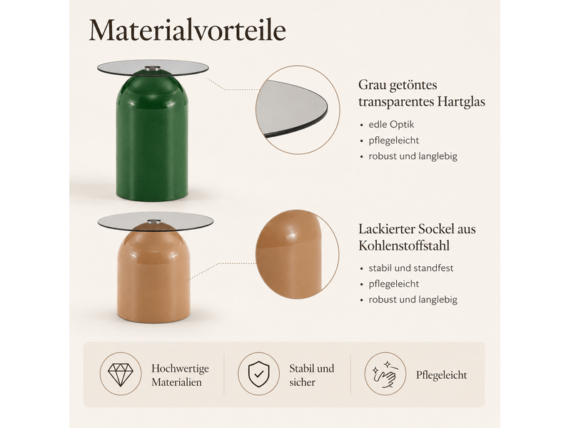  Set de 2 tables basses gigognes en verre trempé gris – vert et café clair – ø 4050 cm  - Conforama D