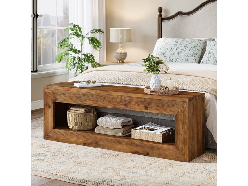  Tribesigns banc d'entrée en bois massif de 120 x 30 x 45 cm avec étagère de rangement, style rustique.  - Conforama E
