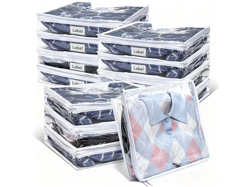  Sacs de rangement vêtements 24 pièces, sacs transpar ents à fermeture éclair 40×35×10 cm pour couettes, blanc  - Conforama A