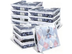 Sacs de rangement vêtements 24 pièces, sacs transpar ents à fermeture éclair 40×35×10 cm pour couettes, blanc