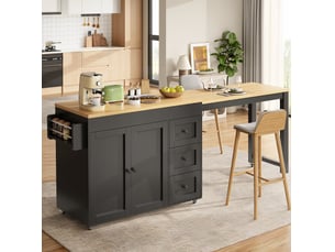 Îlot de cuisine mobile extensible 116-179,5 cm avec rangements, noir et bois