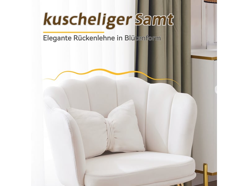  Lot de 6 chaises de salle à manger 58x63x77cm – avec pieds dorés - coussin papillon velours - beige  - Conforama E