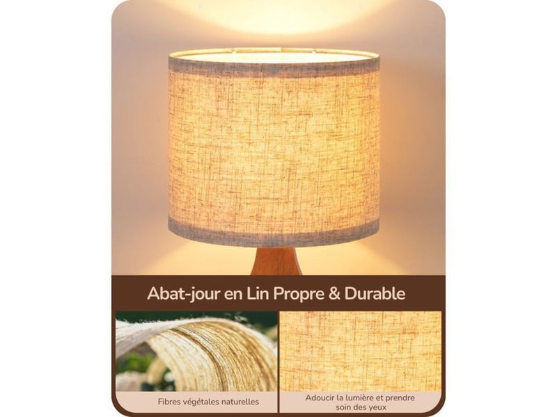  Lampe de table edishine t24019 beige lin chene e27 4w led 2700k 370618_AAAYP06021_6_DROPFR - Conforama C