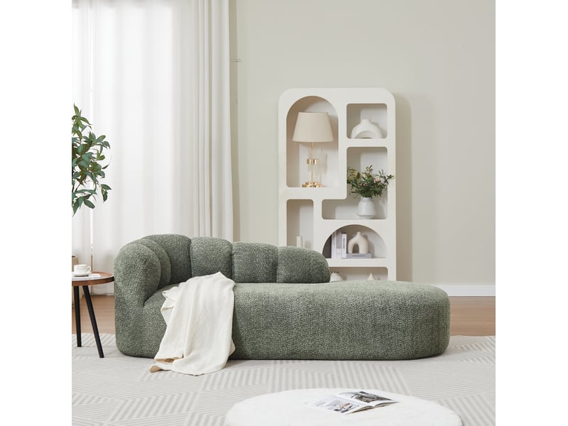  Méridienne 204 x 87 x 66 cm vert sauge en chenille, dossier ondulé et assise rembourrée sans accoudoirs  - Conforama B