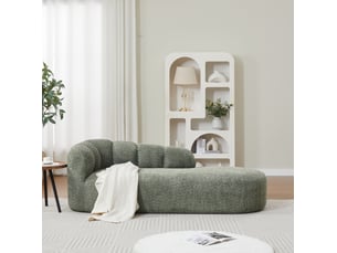 Méridienne 204 x 87 x 66 cm vert sauge en chenille, dossier ondulé et assise rembourrée sans accoudoirs