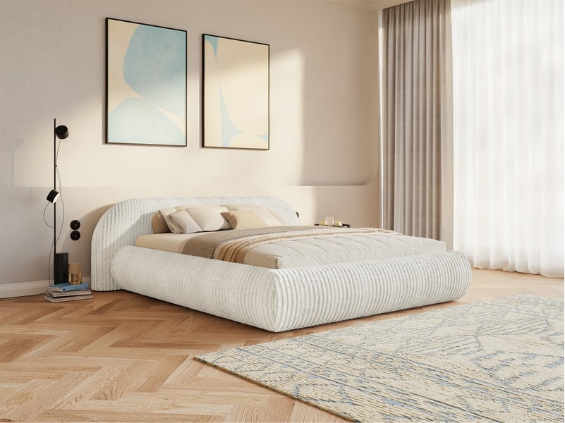  Selsey shels - lit rembourré - 200x200 cm - velours côtelé gris clair Shels Low - Conforama C