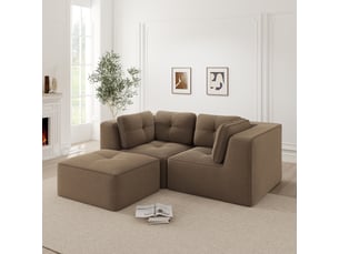 Canapé d'angle modulable 2 places en velours côtelé marron, sans montage, assise profonde, design sans cadre