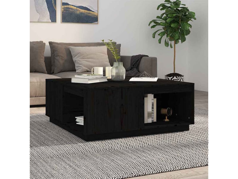  Table basse - table de salon - table à thé noir 100x101x40,5 cm bois massif de pin  - Conforama B