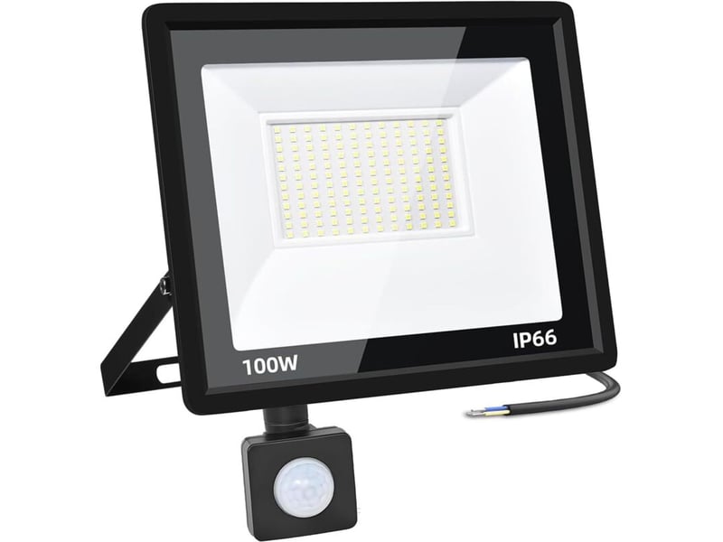 100w projecteur led détecteur de mouvement 10000 lm 6500k blanc froid étanche ip66, extérieur, garage - Conforama A
