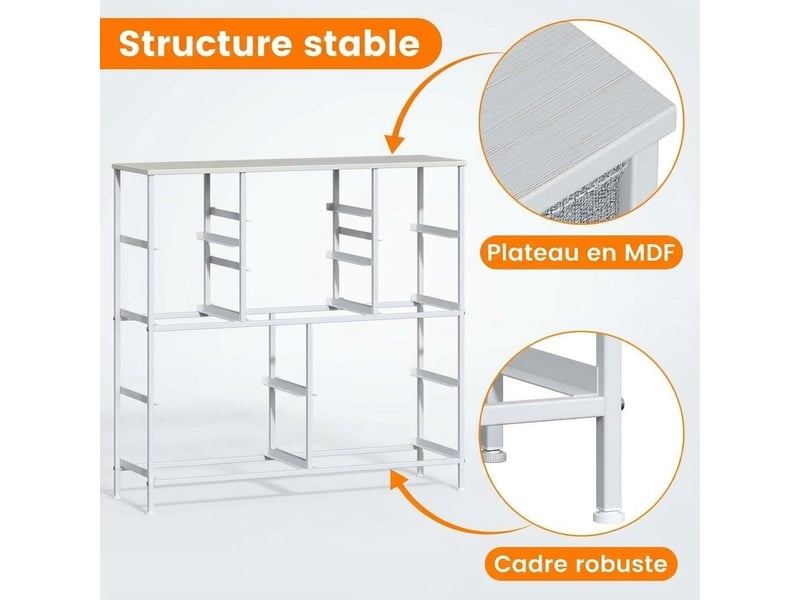  Chiffonnier meuble 100x30x97 cm onze tiroirs tissu blanc et metal blanc chambre  - Conforama C