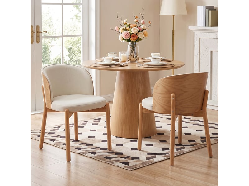  Lot de 4 chaises de salle à manger en tissu lin, coloris bois naturel  - Conforama E