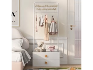 Porte-manteau enfant blanc 168 cm avec penderie, 2 tiroirs et crochets, poignées étoile, rangement chambre