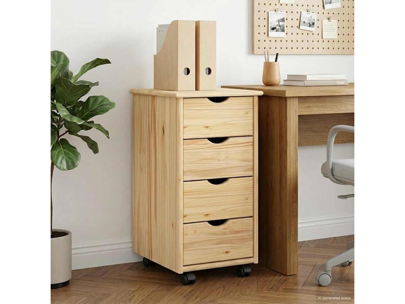  Caisson roulant de bureau, meuble de rangement 34 x 39 x 65,5 cm bois de pin massif marron  - Conforama B