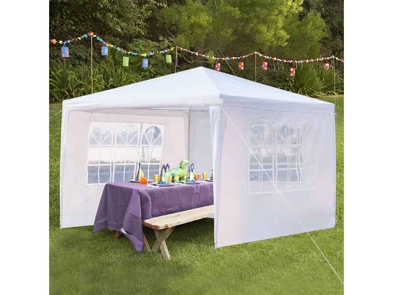 Tonnelle tente étanche 3x3m trois parois avec tubes en spirale, blanc  - Conforama F