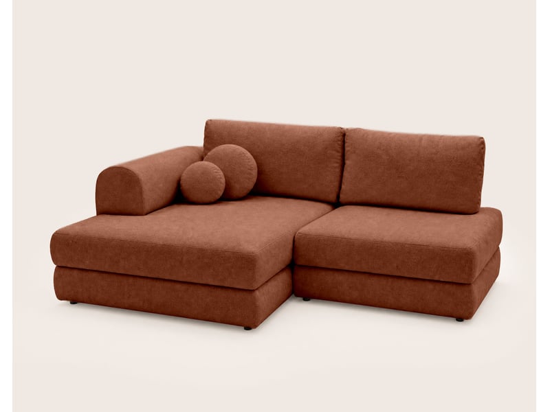  April - canapé d'angle gauche 4 places convertible avec coffre en velours texturé - best mobilier - terracotta APRIL - Conforama E
