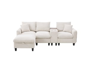 Canapé d'angle gauche convertible ULEVR  4 places Velours côtelé beige avec coffre de rangement