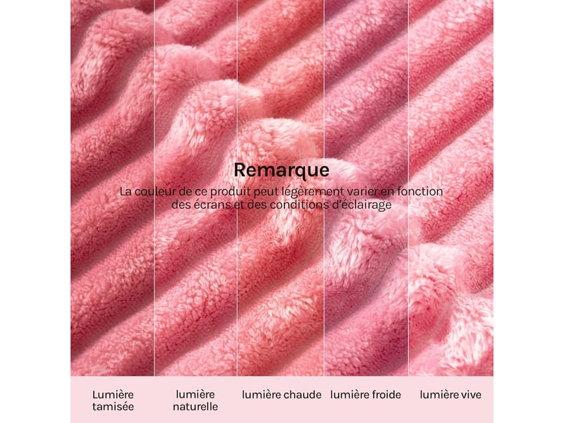  Couverture polaire en flanelle côtelée, 230x270cm, rose, 350 gm², moelleux, léger, plaid pour lit et voyage  - Conforama D