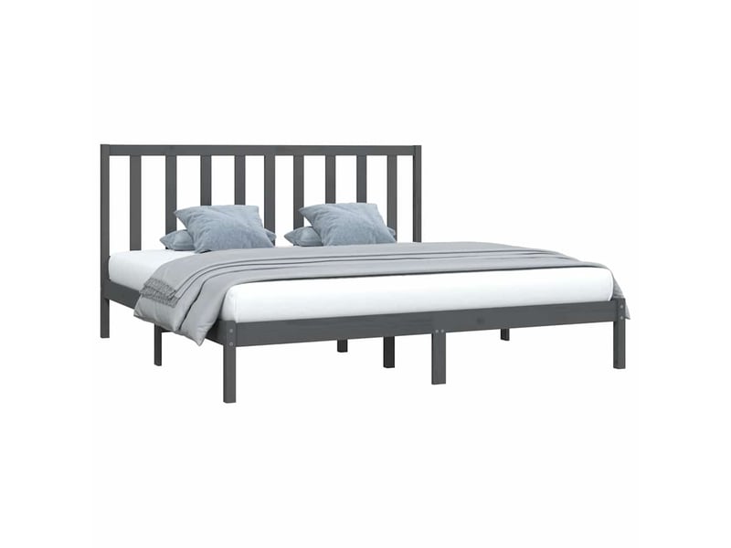  Lit double- lit adulte -  cadre de lit sans matelas bois massif de pin gris 200x200 cm  - Conforama B