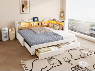 Lit banquette 90x200 cm <strong>LEYTN</strong> <strong></strong> coloris beige