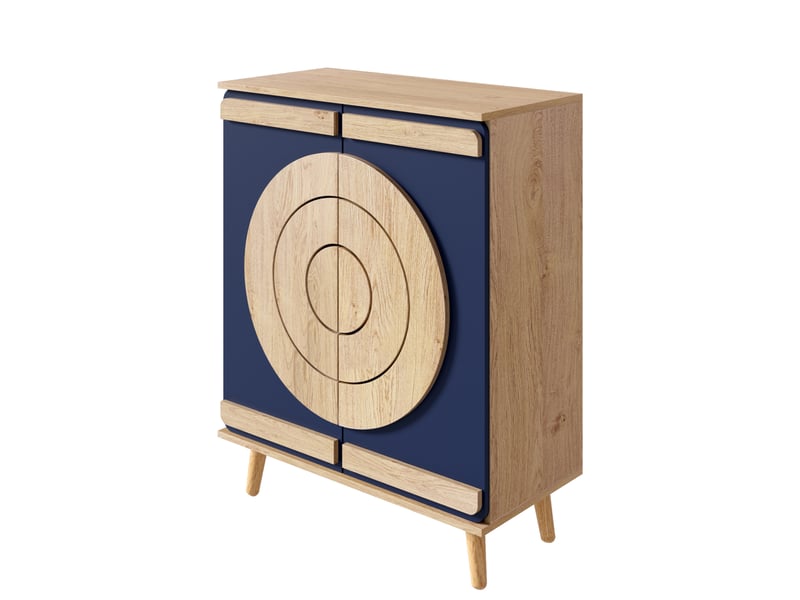  Meuble à chaussures 76x37x98,5 cm au design géométrique, grand rangement, panneau de particules bleu et naturel  - Conforama A