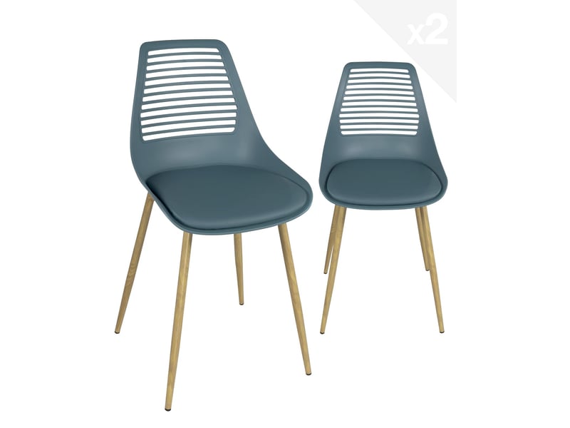  Lot de 2 chaises de cuisine vintage geos avec dossier ajouré, assise rembourrée bleue  - Conforama A