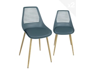 Lot de 2 chaises de cuisine vintage geos avec dossier ajouré, assise rembourrée bleue