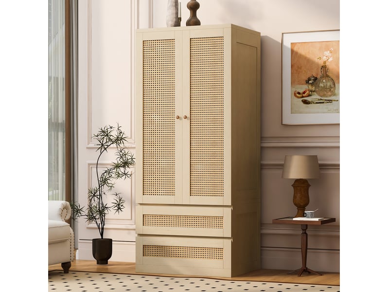 Armoire modenvie 2 portes avec 2 tiroirs et rangement 70 x 55 x 170 cm bois clair  - Conforama D
