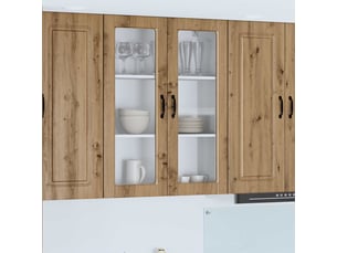 Meuble mural de cuisine, cabinet en verre mural chêne artisanal 80x31x100cm shl1702