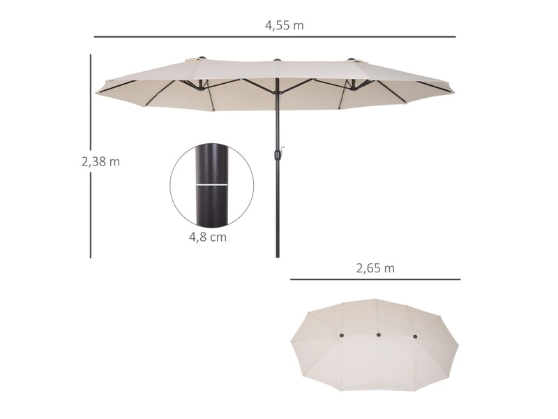  Parasol de jardin double ombrage grande taille 455 x 270 cm polyester beige ovale homvra  - Conforama E
