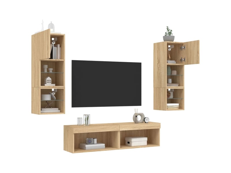  Unités murales tv avec led 6 pcs chêne sonoma bois d'ingénierie shl69480  - Conforama D