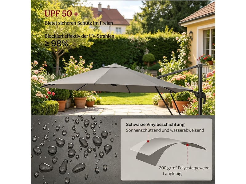 Parasol rond de jardin et balcon, extérieur, base en acier en croix - Conforama E
