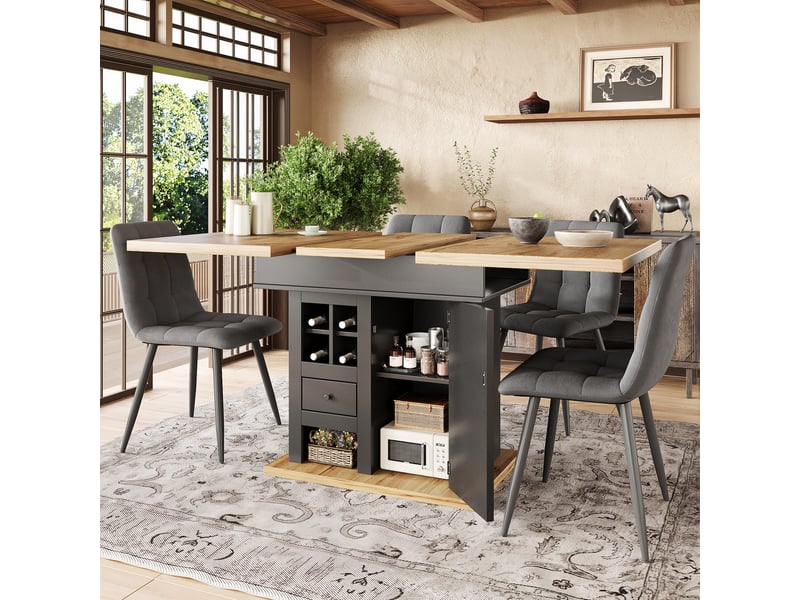 Table de séjour rectangulaire avec allonge noir+naturel - 80x110-140max.cm mdf table bicolore - Conforama E