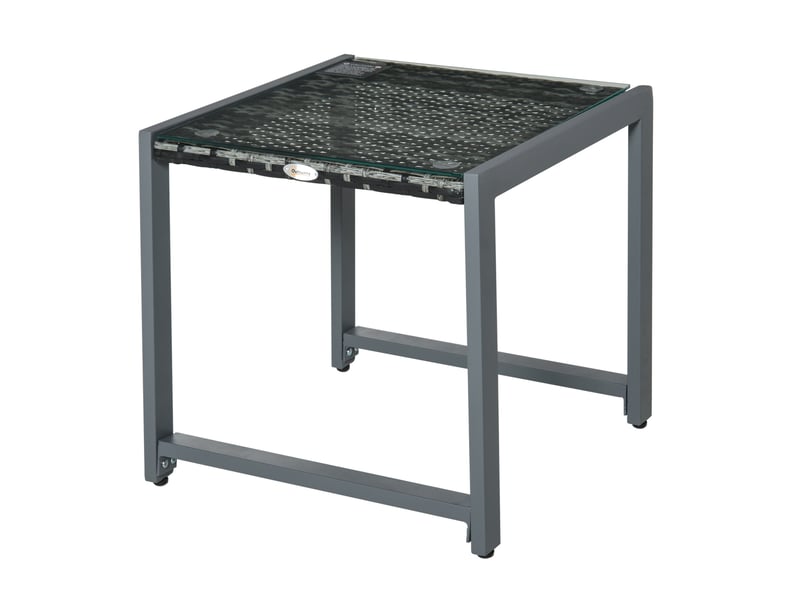  Table d'appoint extérieure 50 x 49,5 x 50 cm – gris – plateau en polyrattan, verre trempé, résistante aux intempéries  - Conforama A