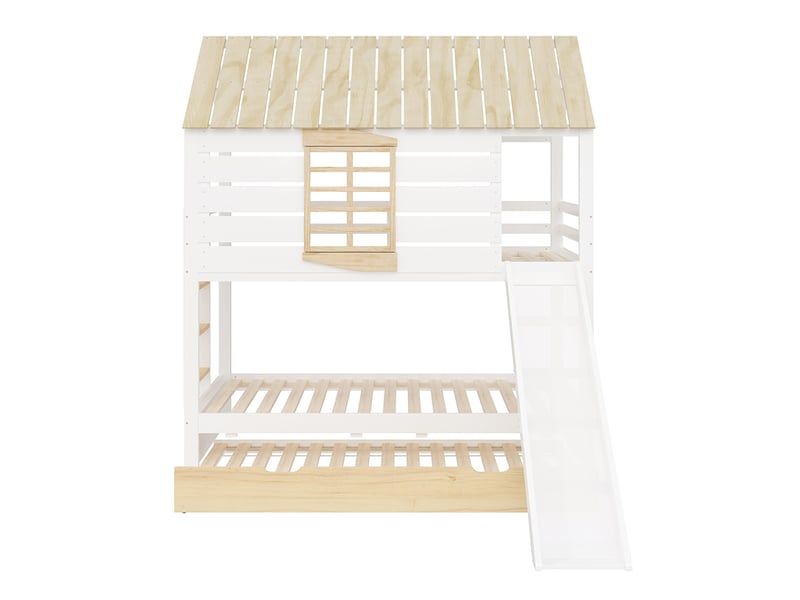 Lit superposé 90x200 avec toboggan et lit gigogne intégré blanc naturel - Conforama A